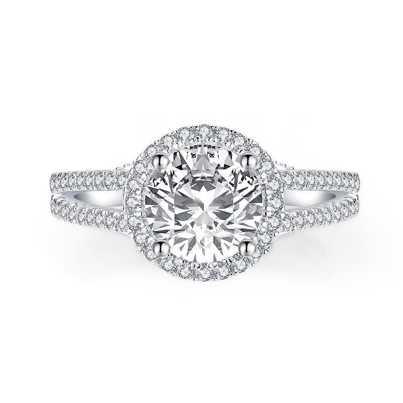 2.00ct Round Cut Diamond Halo Engagement Ring, 925 Silver