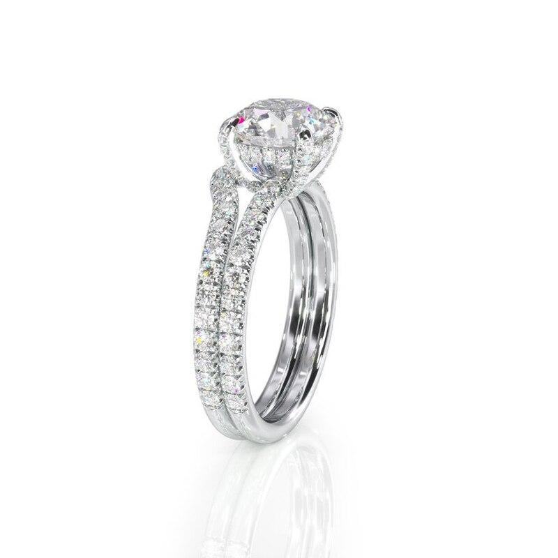 1.00ct Round Cut Moissanite Engagement Ring & Wedding Band Set, 14Kt 585 White Gold