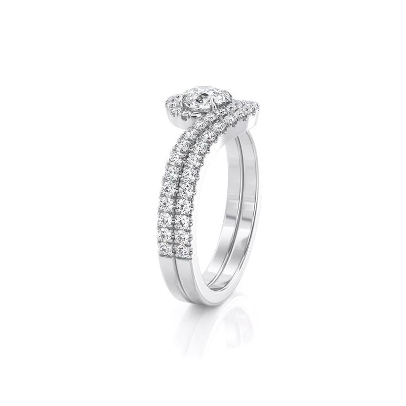 1.00ct Round Cut Moissanite Engagement Ring & Wedding Band Set, 14Kt 585 White Gold