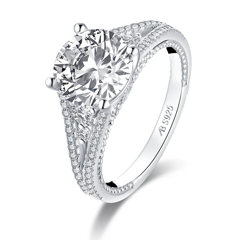 2.65ct Vintage Round Cut Diamond Engagement Ring, 925 Silver