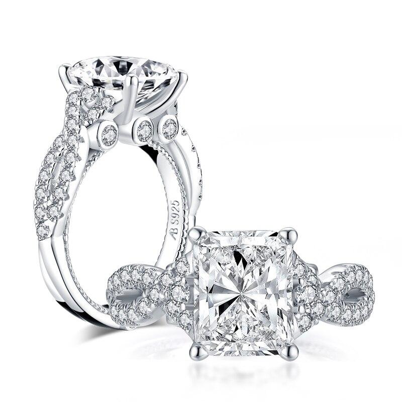5.00ct Radiant Cut Diamond Engagement Ring, Vintage Twist Shoulders, 925 Silver