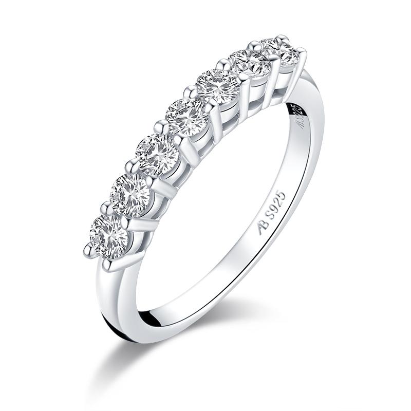 0.75ct Round Cut Diamond Wedding Band, Half Eternity Ring, 925 Sterling Silver