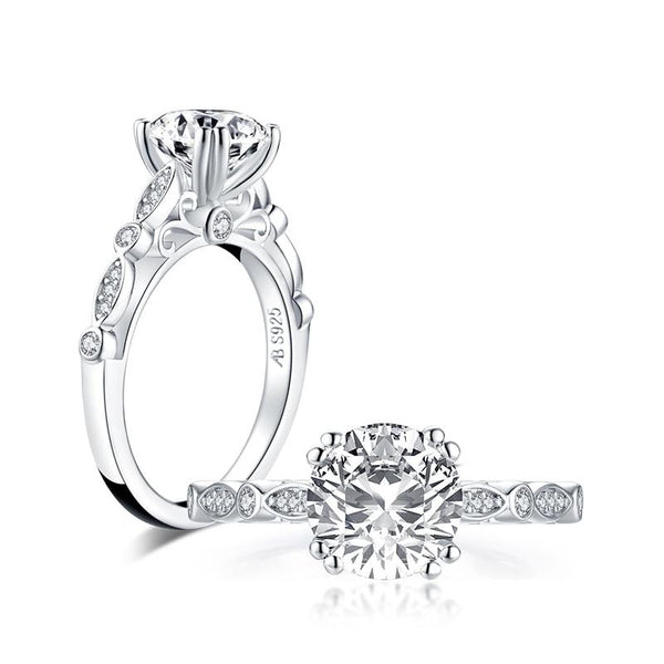 2.00ct Round Cut, Vintage Diamond Engagement Ring, 925 Silver