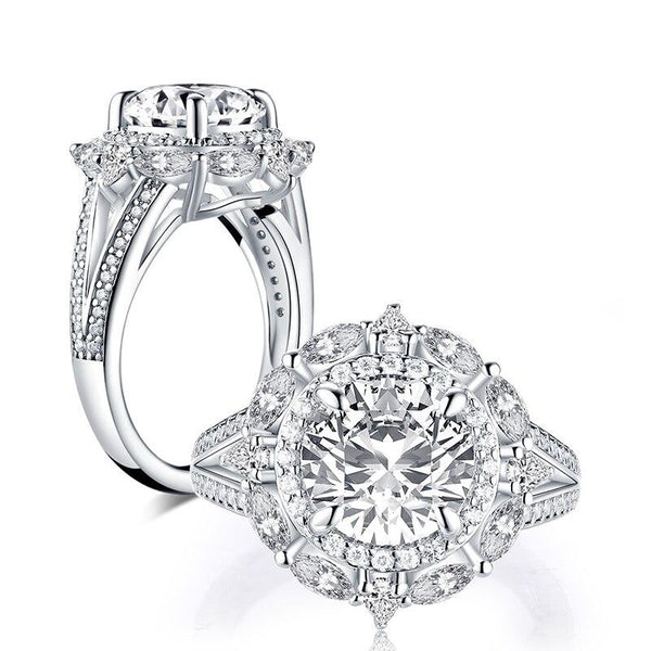 2.65ct Round Cut Diamond Halo Vintage Engagement Ring, 925 Silver
