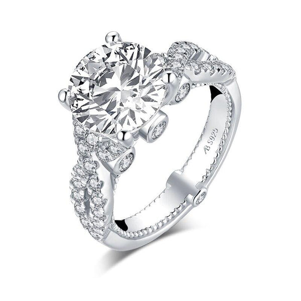 3.50ct Round Cut, Vintage Twist Shoulders, Diamond Engagement Ring, 925 Silver