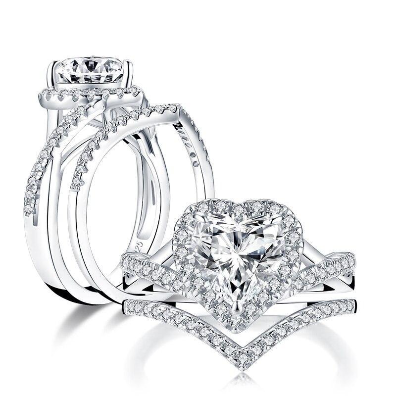 2.00ct Heart Cut Diamond Ring, Matching Band, Bridal Ring Set, 925 Sterling Silver