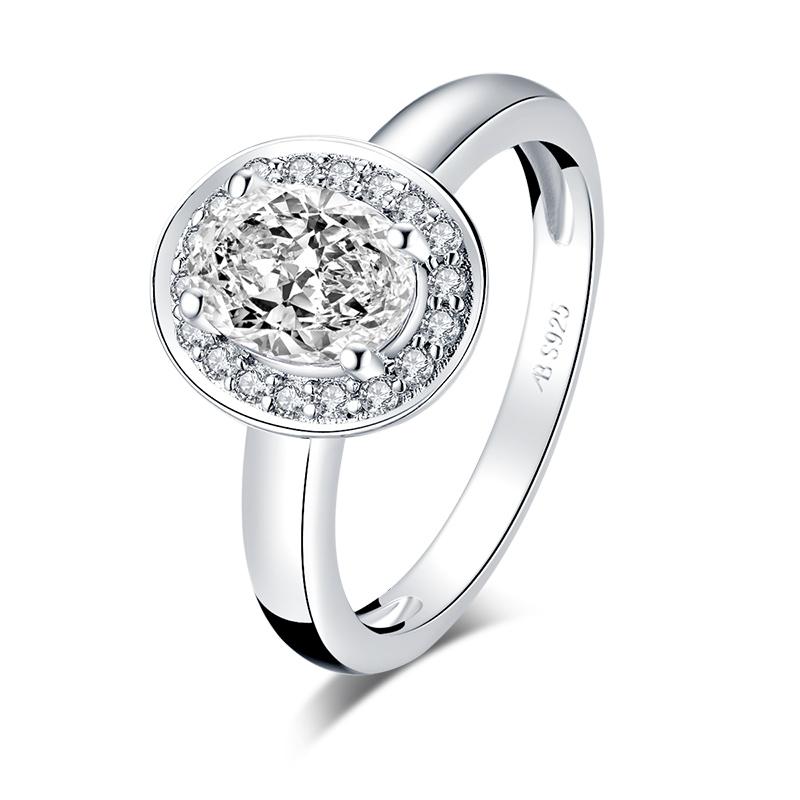1.25ct Oval Cut Diamond Halo Engagement Ring, 925 Silver