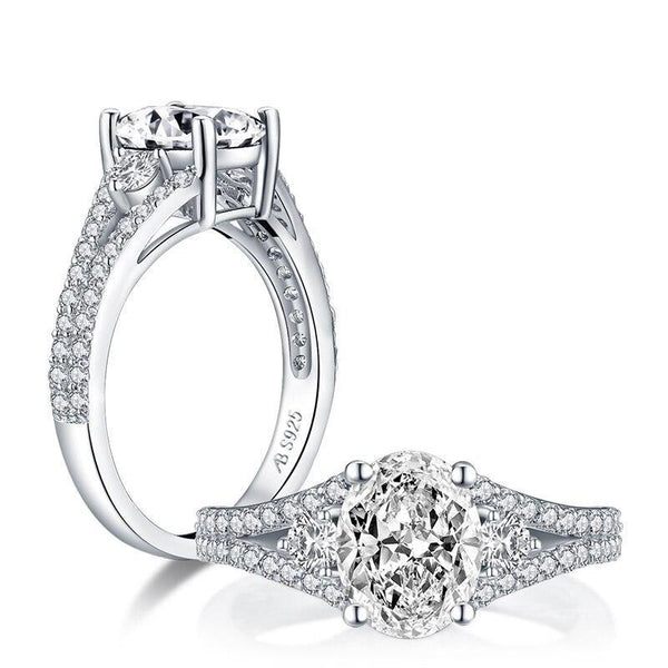 2.00ct Oval Cut Diamond Engagement Ring, 925 Silver
