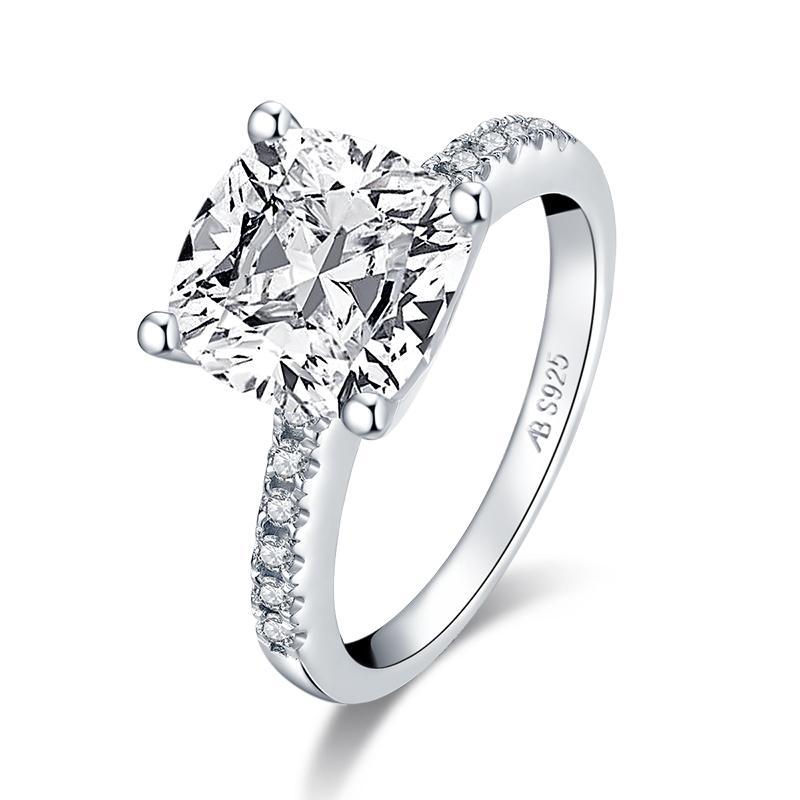 3.25ct Cushion Cut Diamond Engagement Ring, 925 Silver