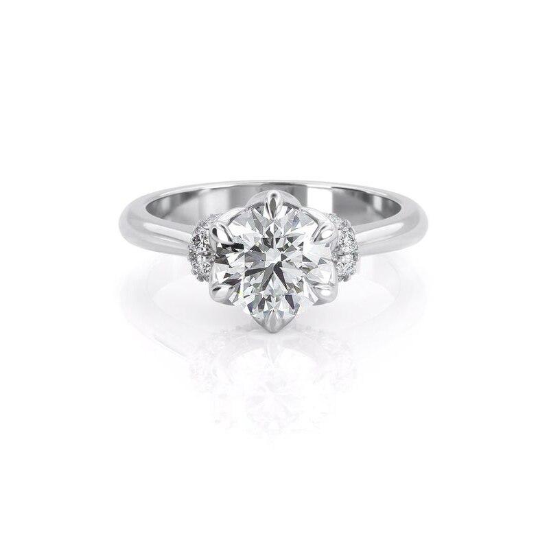 Lab-Diamond, Round Cut Engagement Ring, Vintage Design, Choose Your Stone Size and Metal