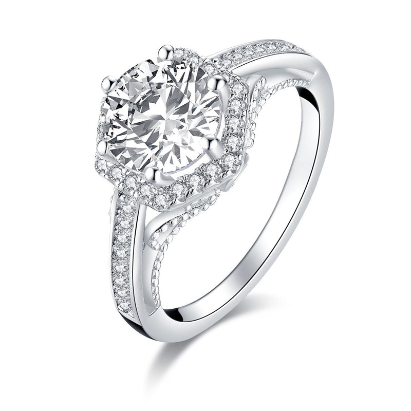 2.00ct Vintage Brilliant Cut Diamond Engagement Ring, 925 Silver