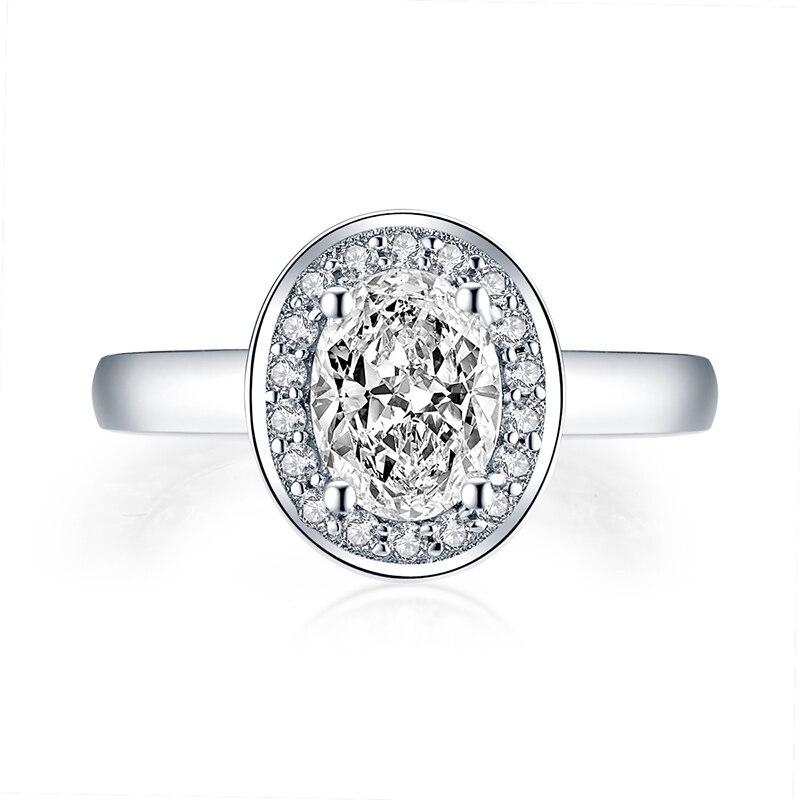 1.25ct Oval Cut Diamond Halo Engagement Ring, 925 Silver