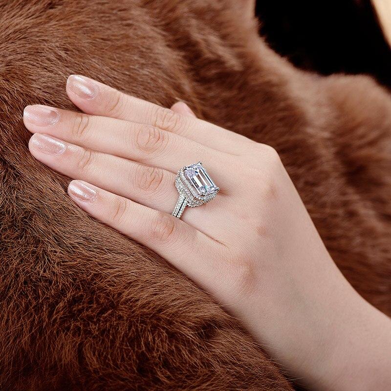 6.00ct Emerald Cut, Diamond Halo Luxury Ring, 925 Silver