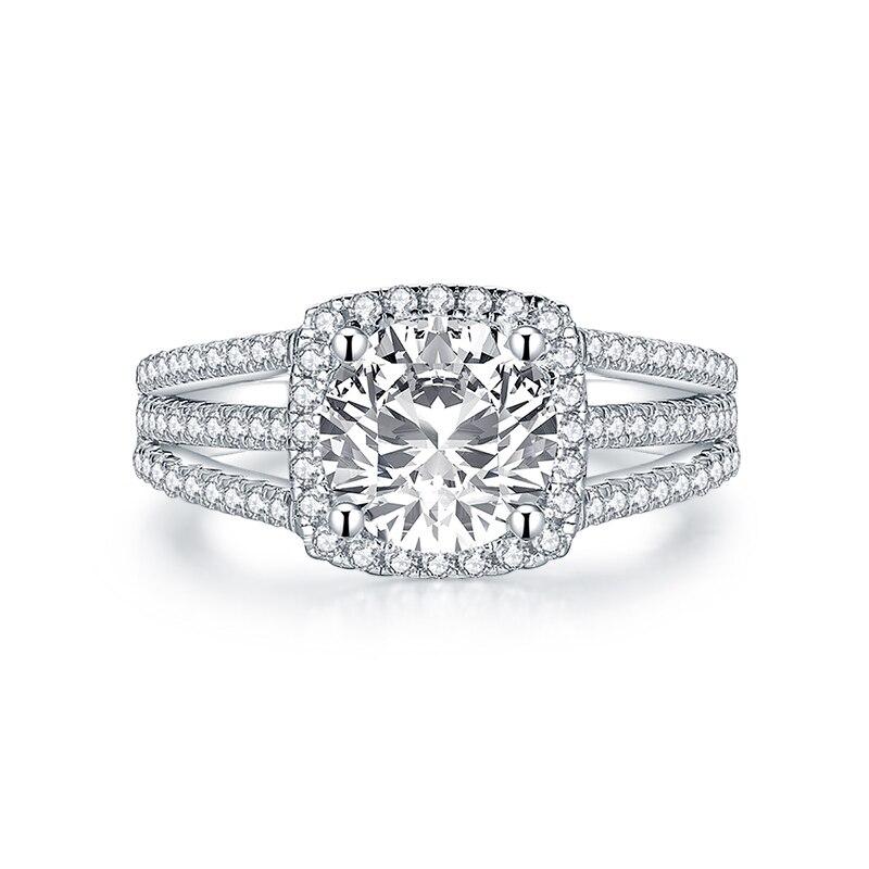 2.00ct Round Cut Diamond Halo Engagement Ring, 925 Silver