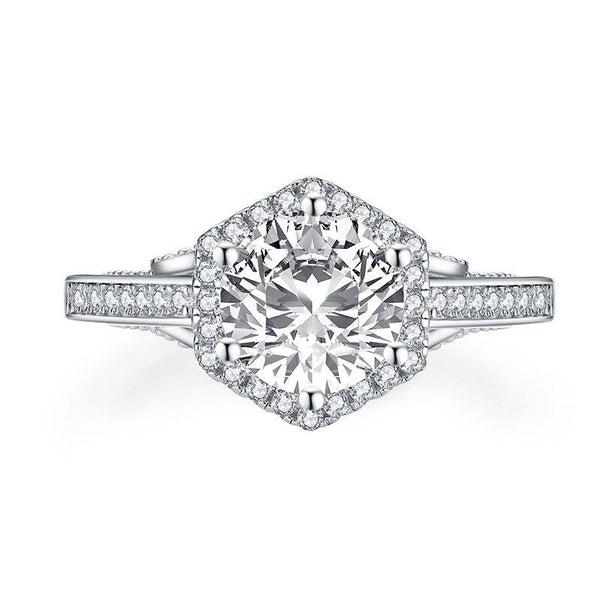 2.00ct Vintage Brilliant Cut Diamond Engagement Ring, 925 Silver