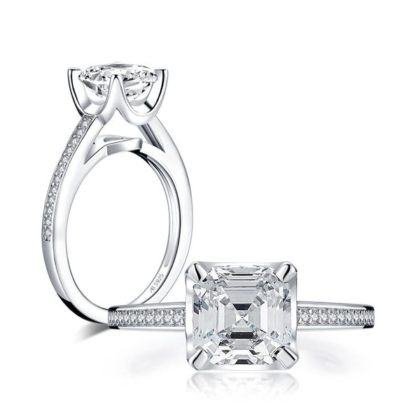 2.50ct Asscher Cut Diamond Engagement Ring, 925 Silver