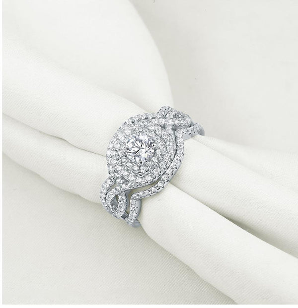 2.10ct Round Cut Diamond Ring Set x 3 piece, 925 Sterling Silver