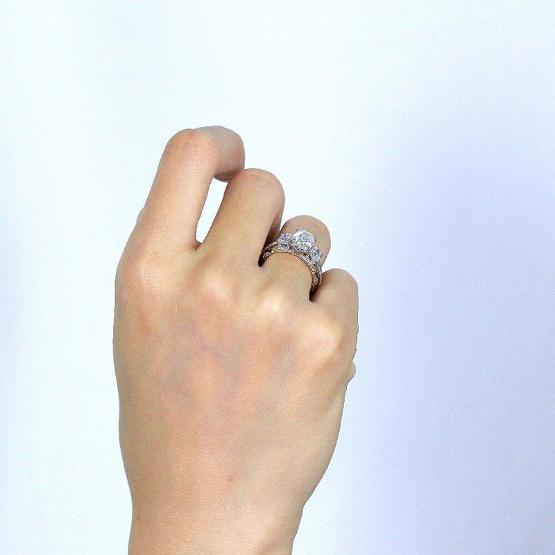 3.20ct Oval Cut Moissanite 3 Stone, Classic Engagement Ring, Available in White Gold or Platinum with Rose Gold Detailing