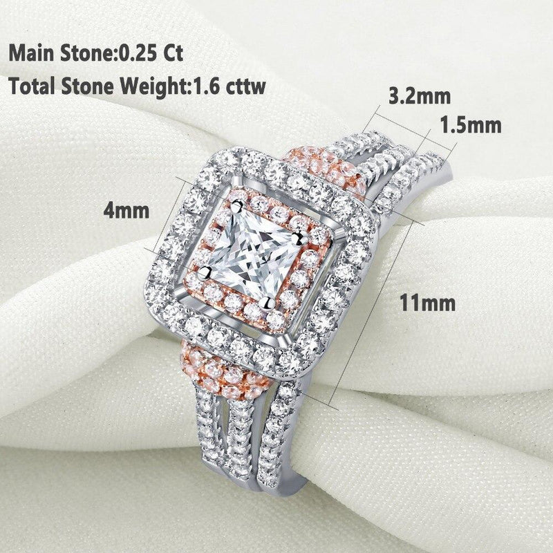 1.60ct Princess Cut Halo Diamond Ring, Bridal Ring Set, 925 Sterling Silver