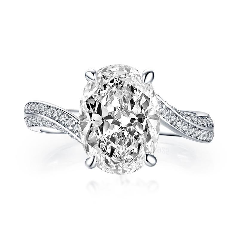 4.50ct Oval Cut Twist Diamond Engagement Ring, 925 Silver