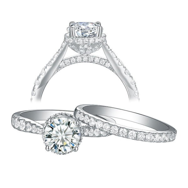 2.50ct Round Cut Halo Diamond Ring, Bridal Ring Set, 925 Sterling Silver