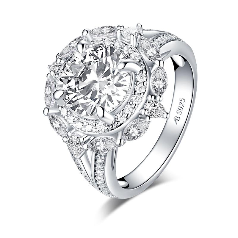 2.65ct Round Cut Diamond Halo Vintage Engagement Ring, 925 Silver