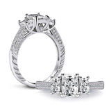 1.50ct Radiant Cut, Vintage 3 Stone Engagement Ring, 925 Silver