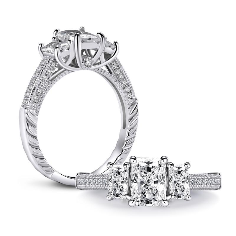 1.50ct Radiant Cut, Vintage 3 Stone Engagement Ring, 925 Silver