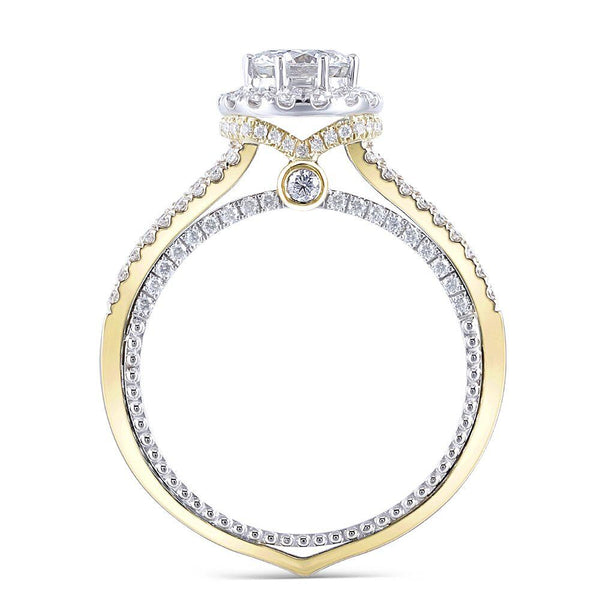 1.00ct Round Cut Moissanite, Vintage Design Engagement Ring, 14Kt 585 White & Yellow Gold