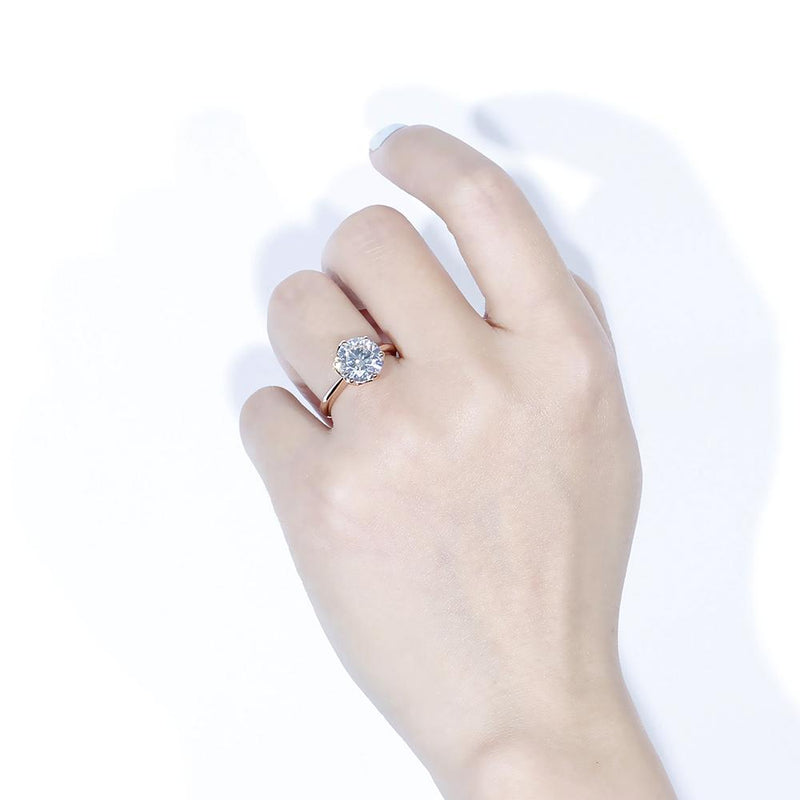 3.00ct Round Cut Moissanite Engagement Ring, Classic Design, Available in 14Kt or 18Kt Rose Gold