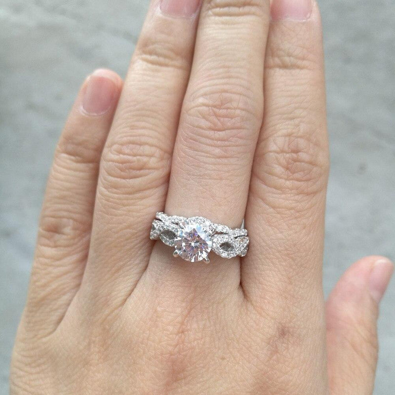 2.00ct Round Cut Diamond Ring Set, Bridal Rings, 925 Sterling Silver