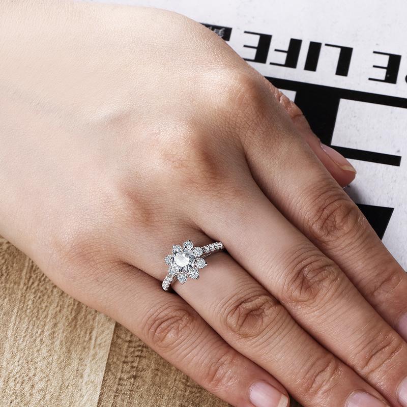 2.00ct Flower Cluster Diamond Engagement Ring, 925 Silver