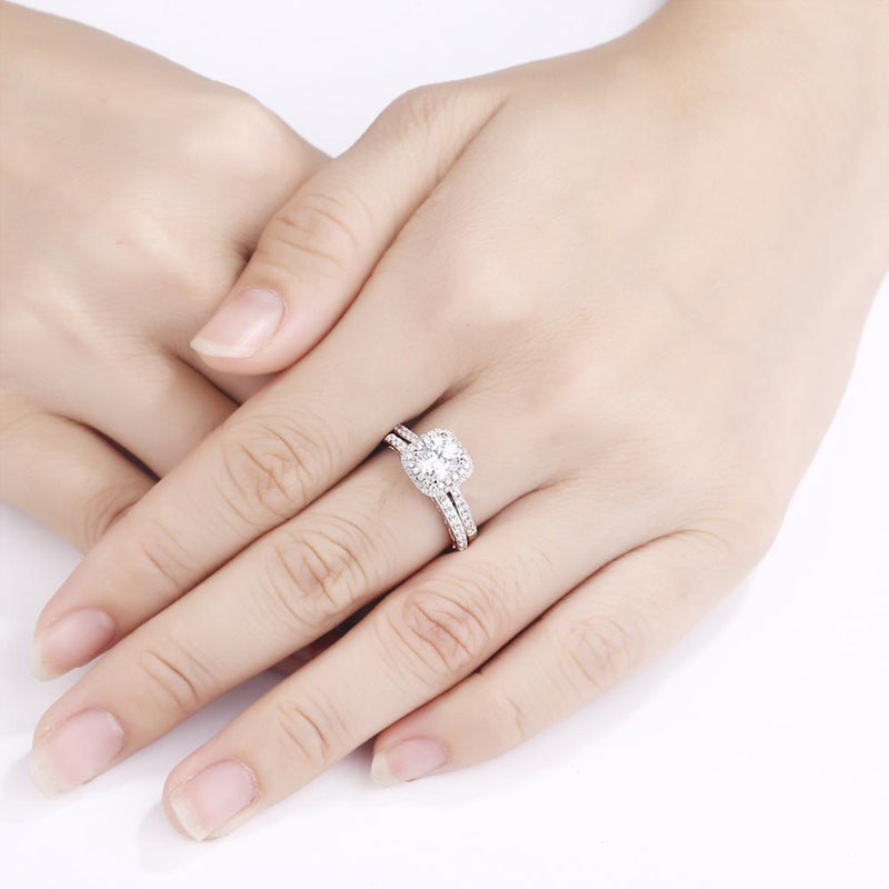 1.60ct Round Cut Double Halo Diamond Ring, Bridal Ring Set, 925 Sterling Silver