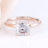 1.50ct Asscher Cut Moissanite Engagement Ring, Classic Design, Available in 14Kt or 18Kt Rose Gold