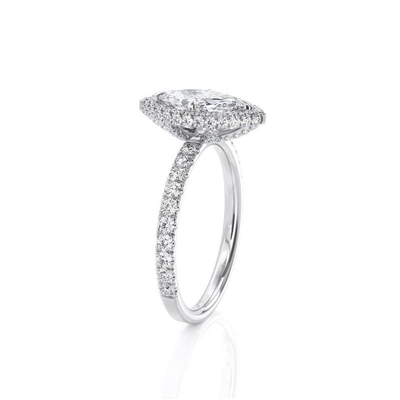 0.80ct Marquise Cut Moissanite Engagement Ring, Diamond Halo, 14Kt 585 White Gold