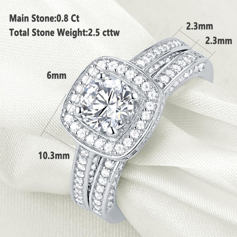 2.50ct Vintage Round Cut Halo Diamond Ring, Bridal Ring Set, 925 Sterling Silver