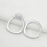 1.00ct Princess Cut Double Halo Diamond Ring Set, 925 Sterling Silver