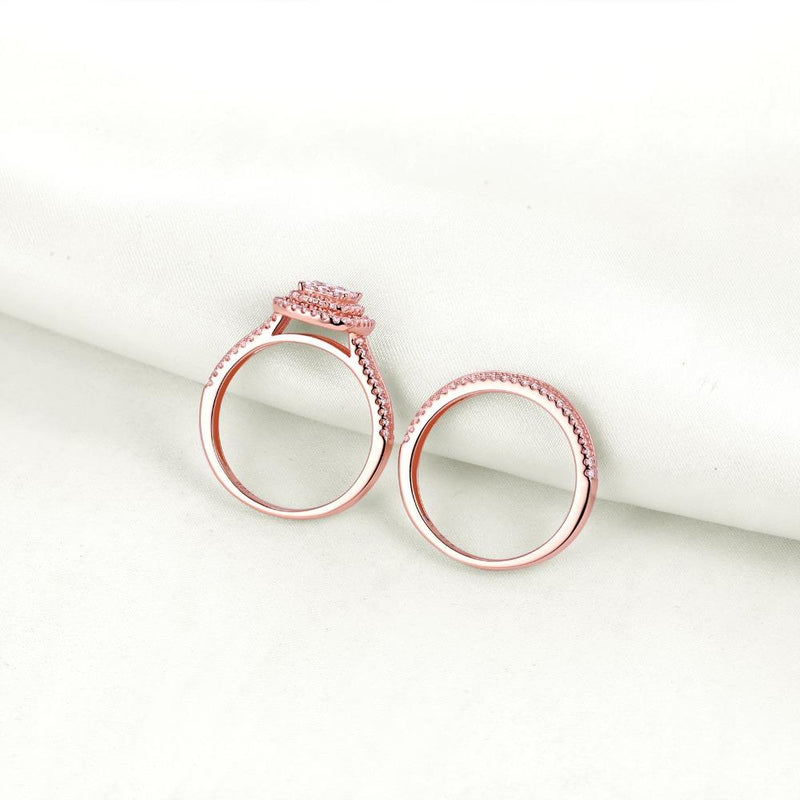 1.60ct Rose Gold Round Cut Diamond Ring Set, 925 Sterling Silver