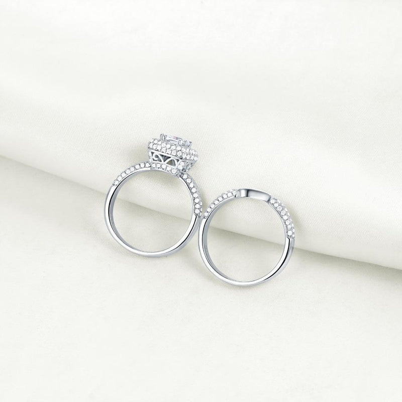 2.50ct Cushion Cut Diamond Halo Ring, Bridal Ring Set, 925 Sterling Silver