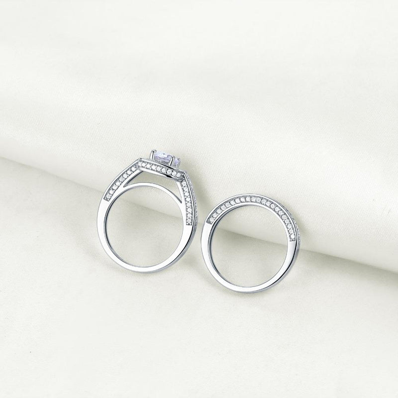 2.50ct Vintage Round Cut Halo Diamond Ring, Bridal Ring Set, 925 Sterling Silver