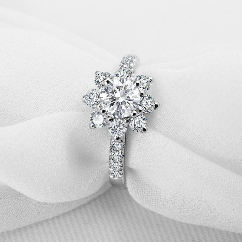 2.00ct Flower Cluster Diamond Engagement Ring, 925 Silver