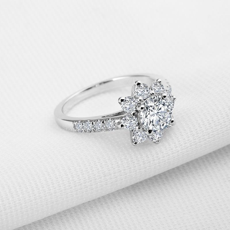 2.00ct Flower Cluster Diamond Engagement Ring, 925 Silver