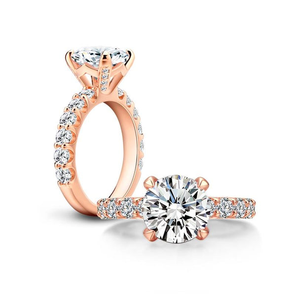 3.00ct Round Cut Rose Gold Classic Engagement Ring, 925 Silver