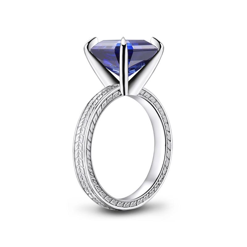 6.00ct Asscher Cut Blue Sapphire Engagement Ring, 925 Silver