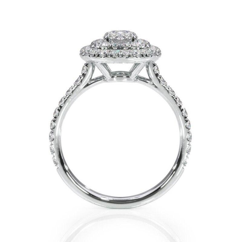 0.50ct Round Cut Moissanite Engagement Ring, Double Halo, 14Kt 585 White Gold