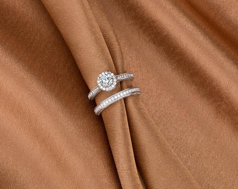 1.75ct Vintage Round Cut Halo Diamond Ring, Bridal Ring Set, 925 Sterling Silver