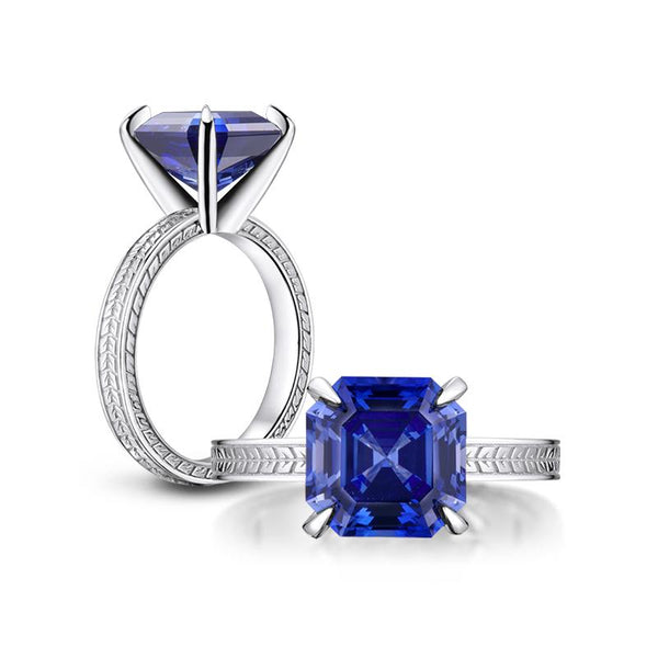 6.00ct Asscher Cut Blue Sapphire Engagement Ring, 925 Silver