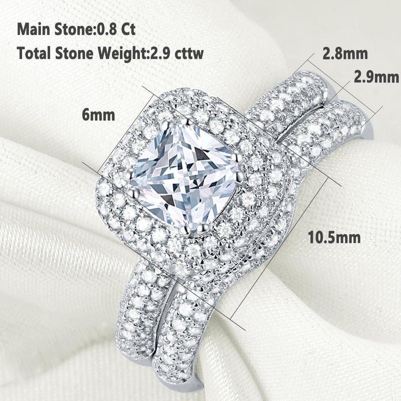 2.50ct Cushion Cut Diamond Halo Ring, Bridal Ring Set, 925 Sterling Silver