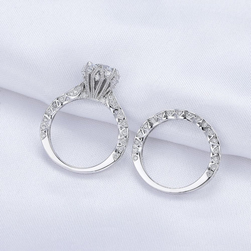 2.60ct Vintage Round Cut Halo Diamond Ring, Bridal Ring Set, 925 Sterling Silver