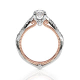 1.00ct Vintage Style Round Cut Moissanite Engagement Ring, 14Kt 585 White Gold & Rose Gold